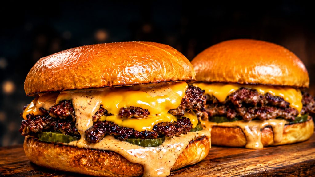 Double cheeseburgers with melted cheese